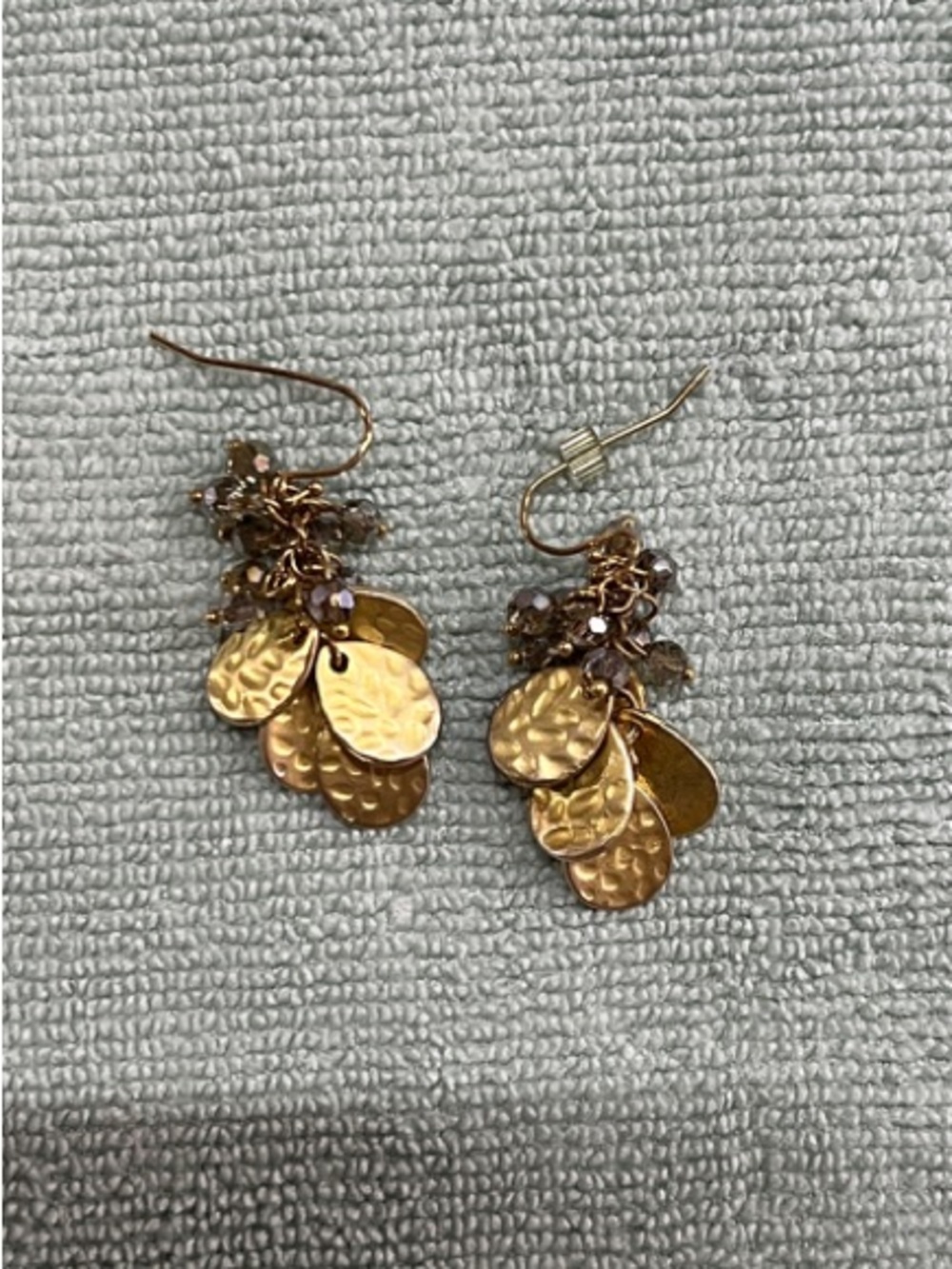 Anthropologie Gold Hammered Disc Cluster Drop Earrings